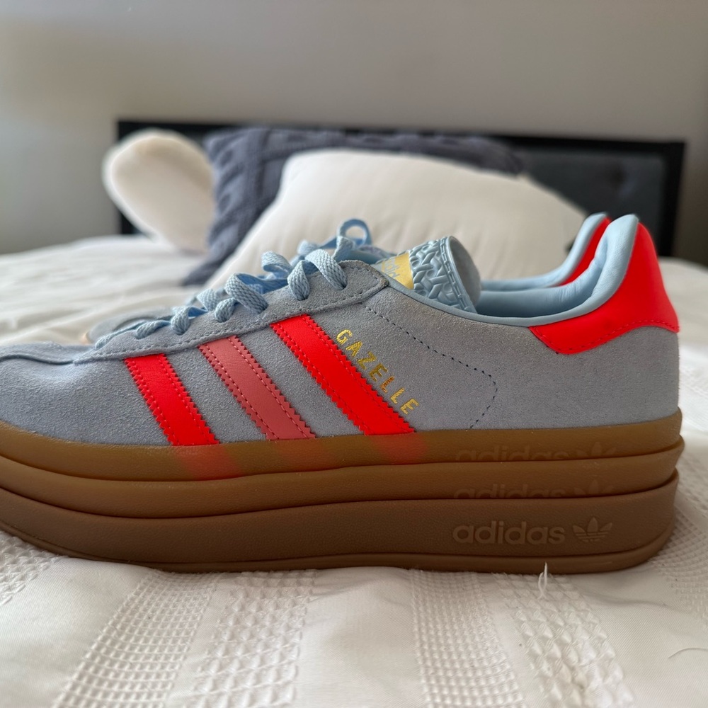 Adidas Gazelle Sneakers in Light Blue and Bright Red